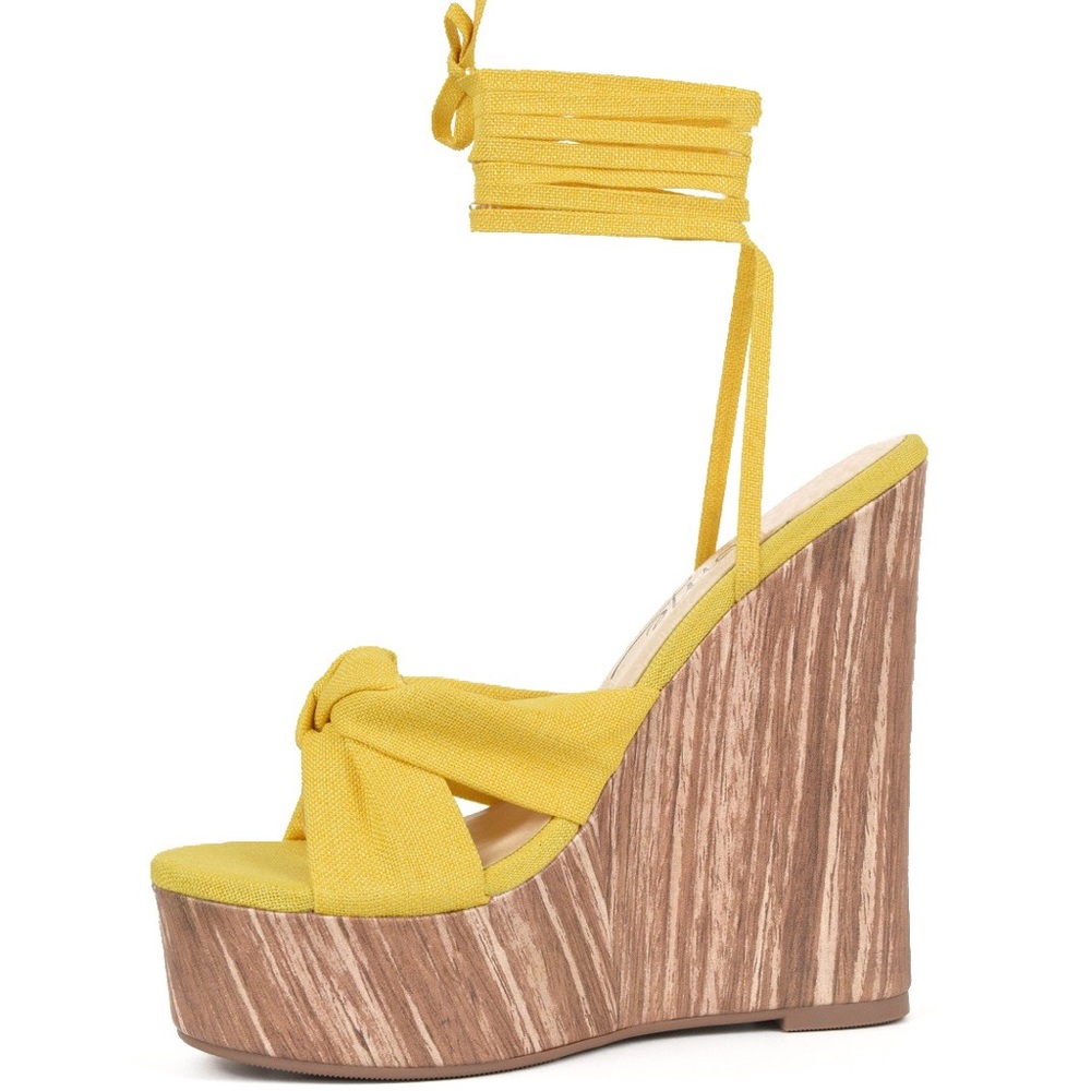 So Me Rika linen Knotted Strappy Platform Wedges Womens